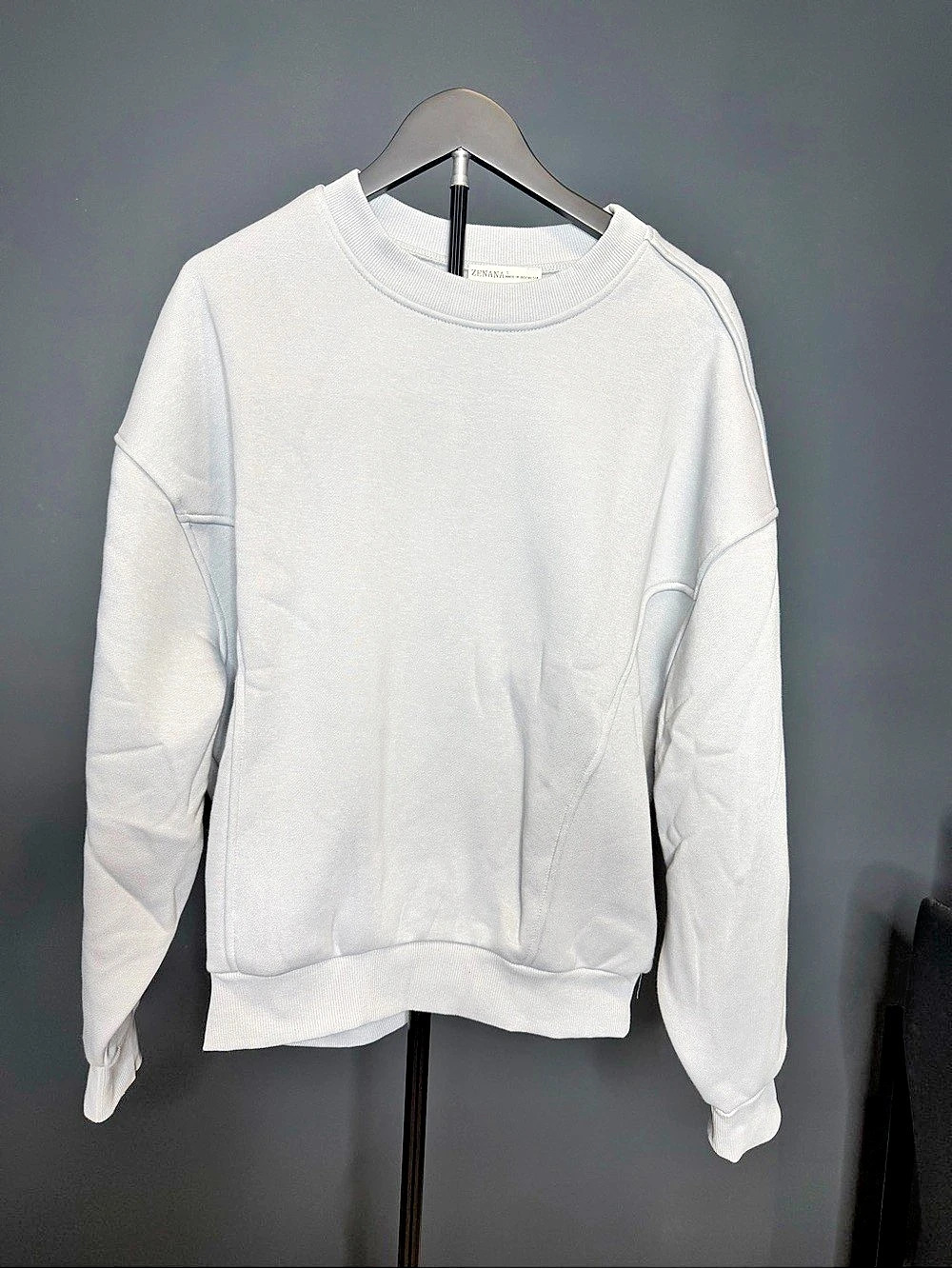 ZENANA Acid Wash Exposed-Seam Fleece Sweatshirt Gray small, medium, large NWOT